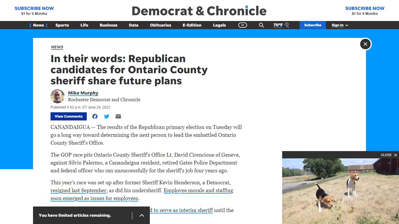 Ontario County sheriff primary: GOP's Cirencione, Palermo square off