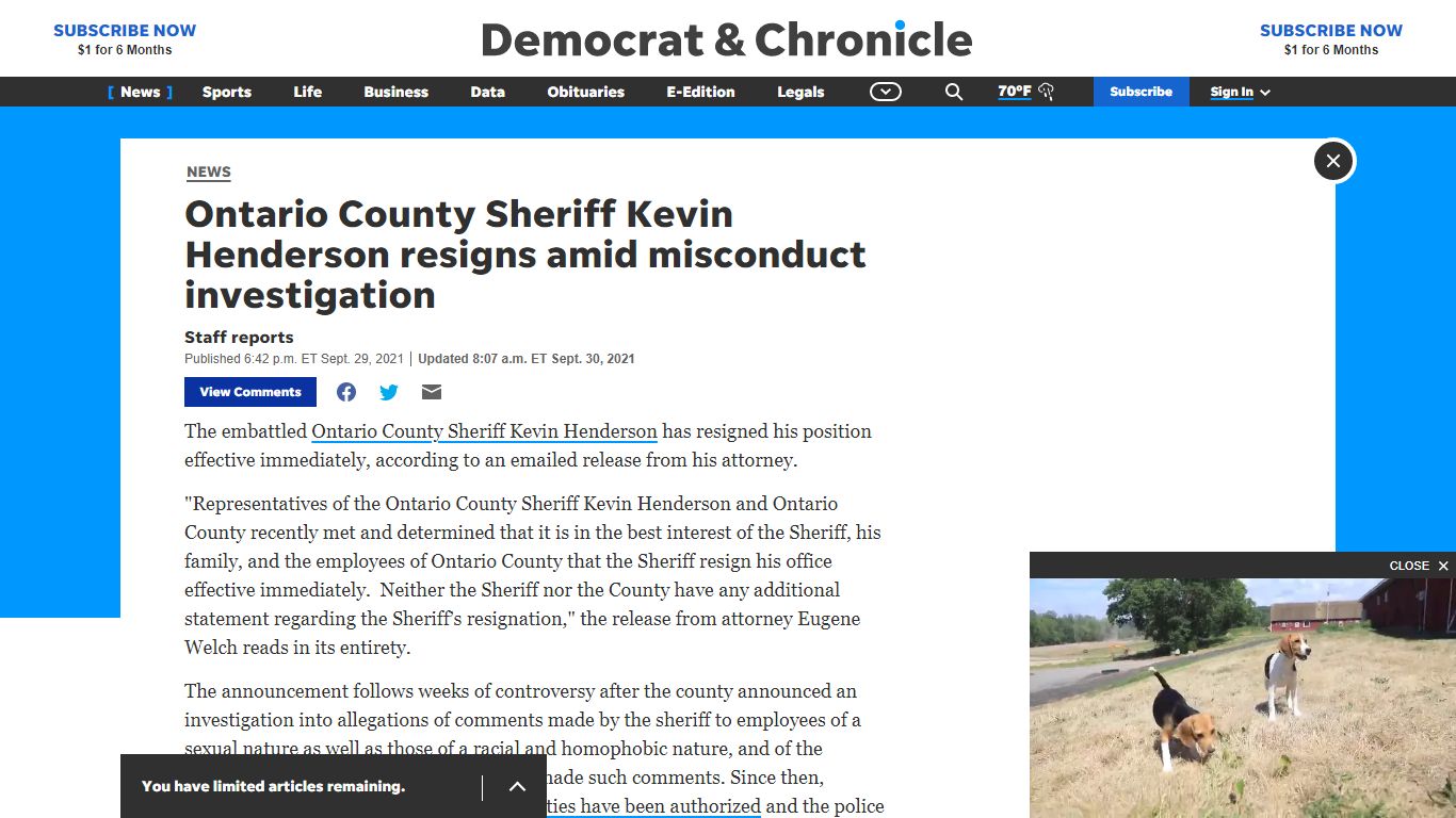 Ontario County Sheriff Kevin Henderson resigns amid investigation